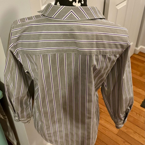Foxcroft Womens Shirt Shaped Fit Sz10P Gray/Purple Striped Button-Up Non-Iron - Picture 6 of 11